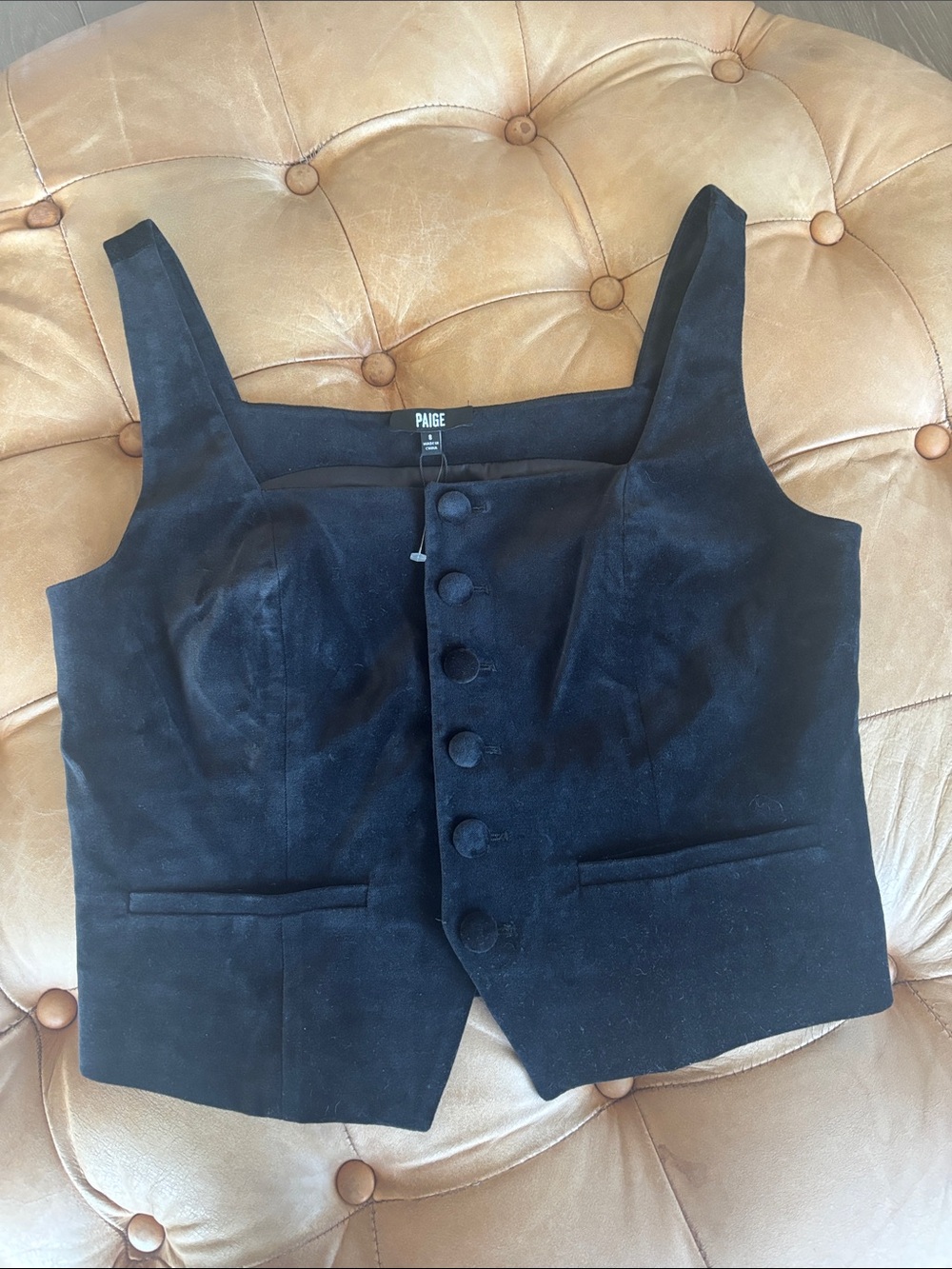 NWT PAIGE Black Velvet Button-Front Vest Top Size 8